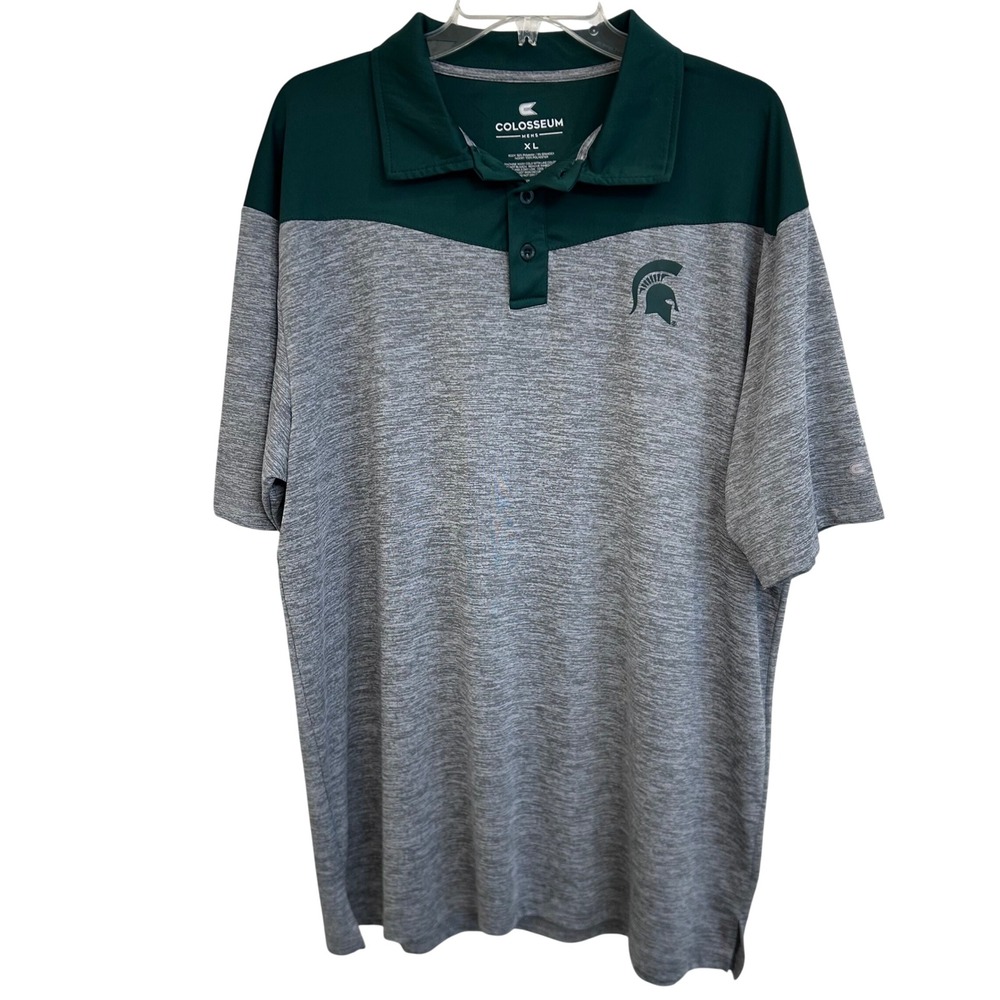 Colosseum Mens Michigan State Spartans Polo Shirt XL Green Gray Performance NWOT